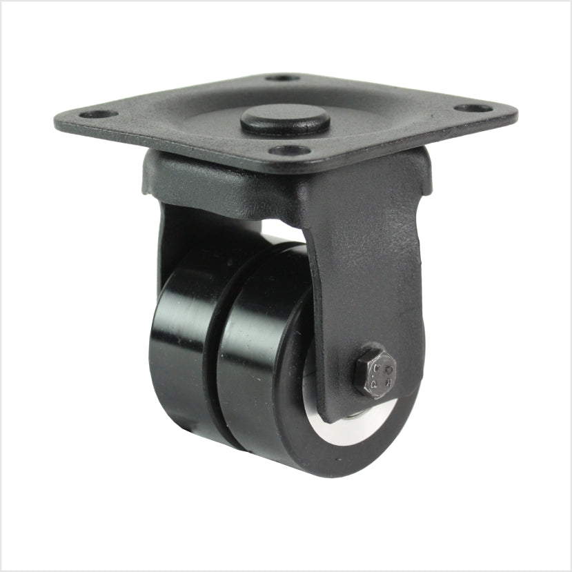 50 mm mini-Schwerlastrolle - schwarze Doppel-Bockrolle flach & ballig