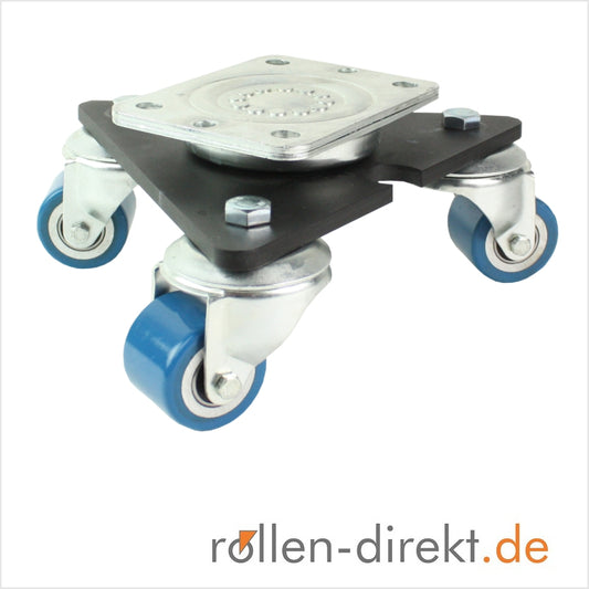 50 mm Mini-Schwerlast-Drehteller mit Soft-Polyurethan-Rad, flache Lauffläche – größere Ausführung mit weichem PU-Rad und planem Kontaktprofil.