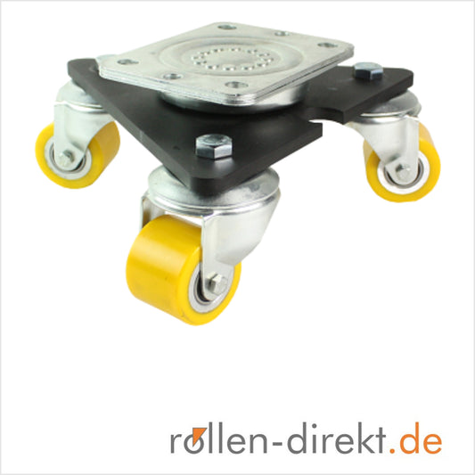 50 mm Mini-Schwerlast-Drehteller mit zähhartem Polyurethan-Rad, flache Lauffläche – Industrie-Version mit hartem PU und glatter Rollfläche.
