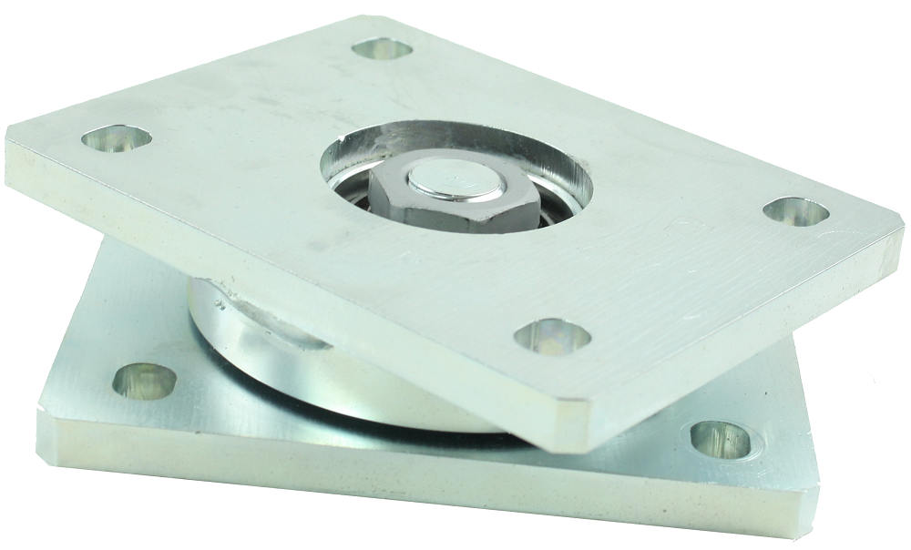 Schwerlast Druckkugellager mit 2 Anschraubplatten oben und unten der Größe 140 x 110 mm.