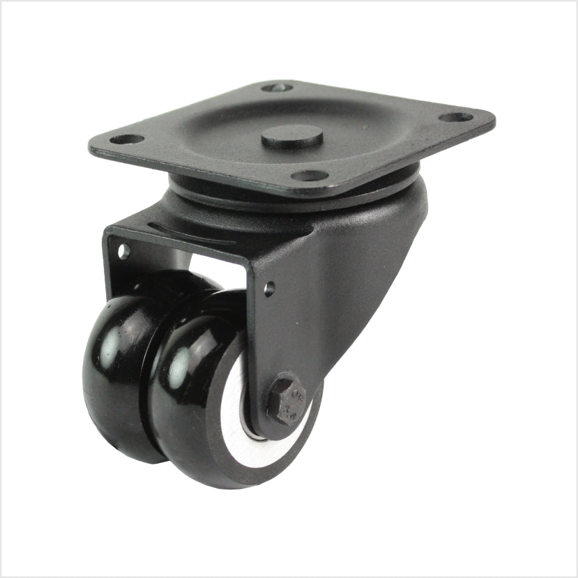 50 mm mini-Schwerlastrolle - schwarze Doppel-Lenkrolle flach & ballig