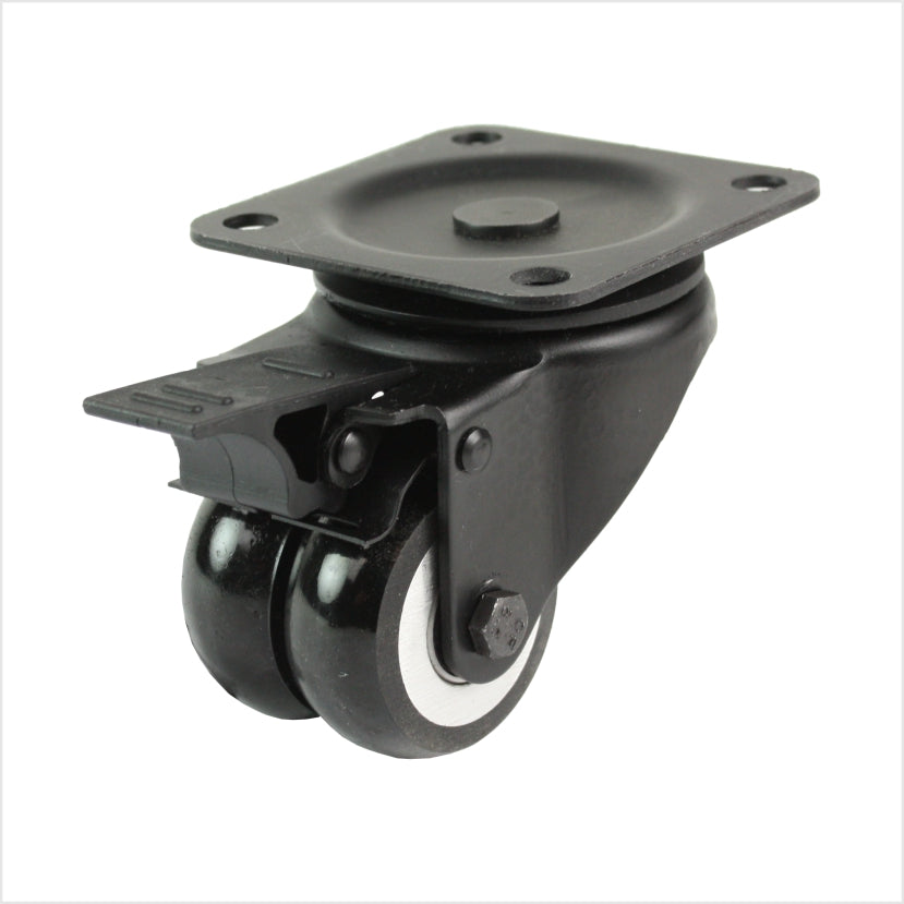 50 mm mini-Schwerlastrolle - schwarze Doppel-Lenkrolle mit Feststeller flach & ballig