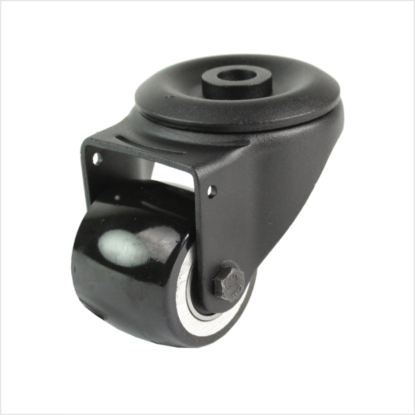 50 mm mini heavy-duty wiel - zwart zwenkwiel met boutgat