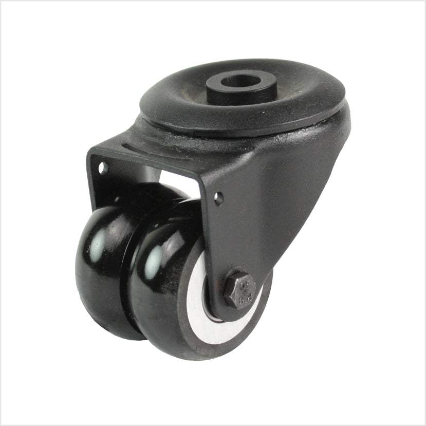 50 mm mini-Schwerlastrolle - schwarze Doppel-Lenkrolle mit Rückenloch flach & ballig