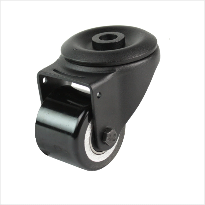50 mm mini heavy-duty wiel - zwart zwenkwiel met boutgat