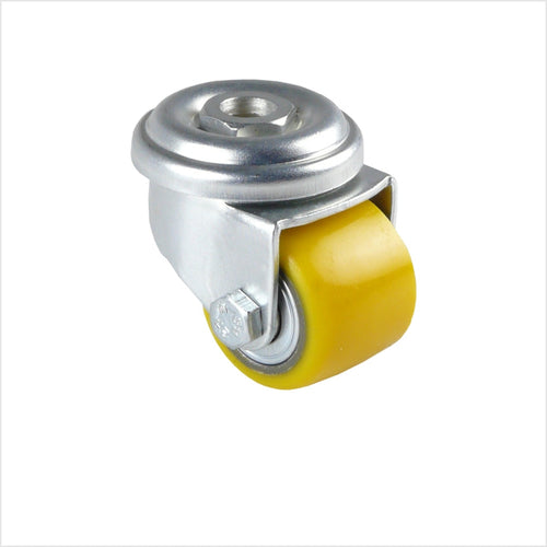 35 mm mini-Schwerlastrolle mit gelbem Polyurethan-Rad, für Theater, Bühnen, Lager und Industrie.