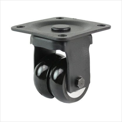 50 mm mini-Schwerlastrolle - schwarze Doppel-Bockrolle flach & ballig