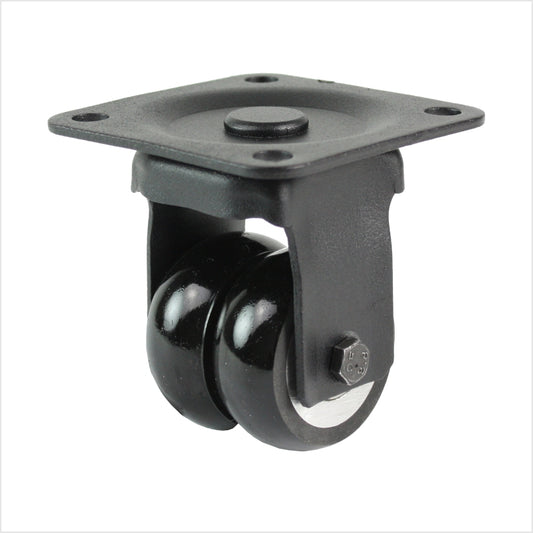 50 mm mini-Schwerlastrolle - schwarze Doppel-Bockrolle flach & ballig