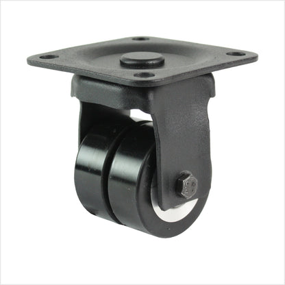 50 mm mini-Schwerlastrolle - schwarze Doppel-Bockrolle flach & ballig