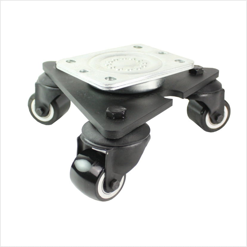 50 mm Mini-Schwerlast-Drehteller mit schwarzem Polyurethan-Rad, ballige Lauffläche – schwarzes PU-Rad mit balligem Profil für optimale Rangierbarkeit.
