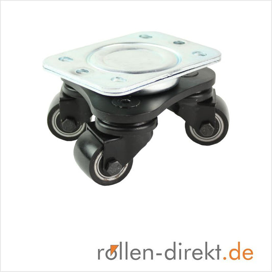 35 mm mini-triple swivel voor zwaar gebruik met zwart polyurethaanwiel