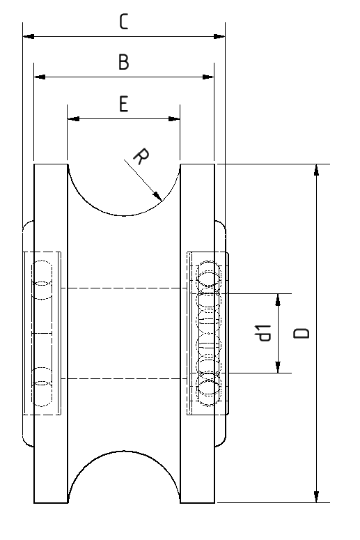 U-profielrol roestvrijstaal 1.4301 100×40 mm voor 20 mm buis, boring 20 mm