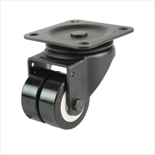 50 mm mini-Schwerlastrolle - schwarze Doppel-Lenkrolle flach & ballig