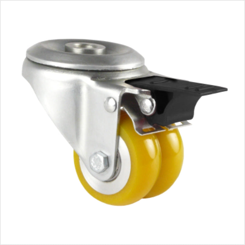 50 mm mini heavy-duty zwenkwiel met polyurethaan wiel - boutgat - totale vergrendeling
