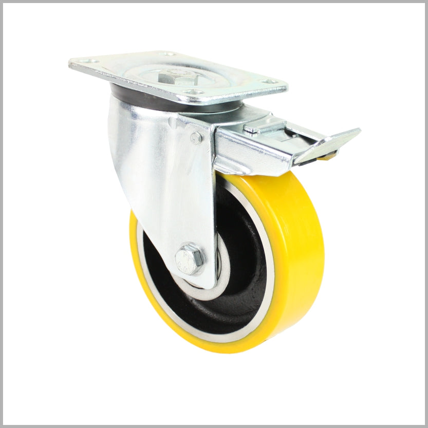 125 mm Schwerlast-Lenkrolle mit Feststeller PU-Rad, Stahlfelge, Kugellager - LTB-L/120K/125/50