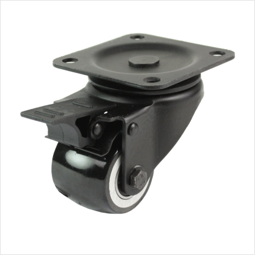 50 mm mini heavy-duty wiel - zwart zwenkwiel met rem