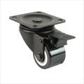 Schwarze Mini-Schwerlast-Lenkrolle LTB-MIB-691KFL mit Feststeller, flaches Doppelrad, Raddurchmesser 50 mm, kompakte Industrie-Lenkrolle für Möbel-, Laden- und Messebau