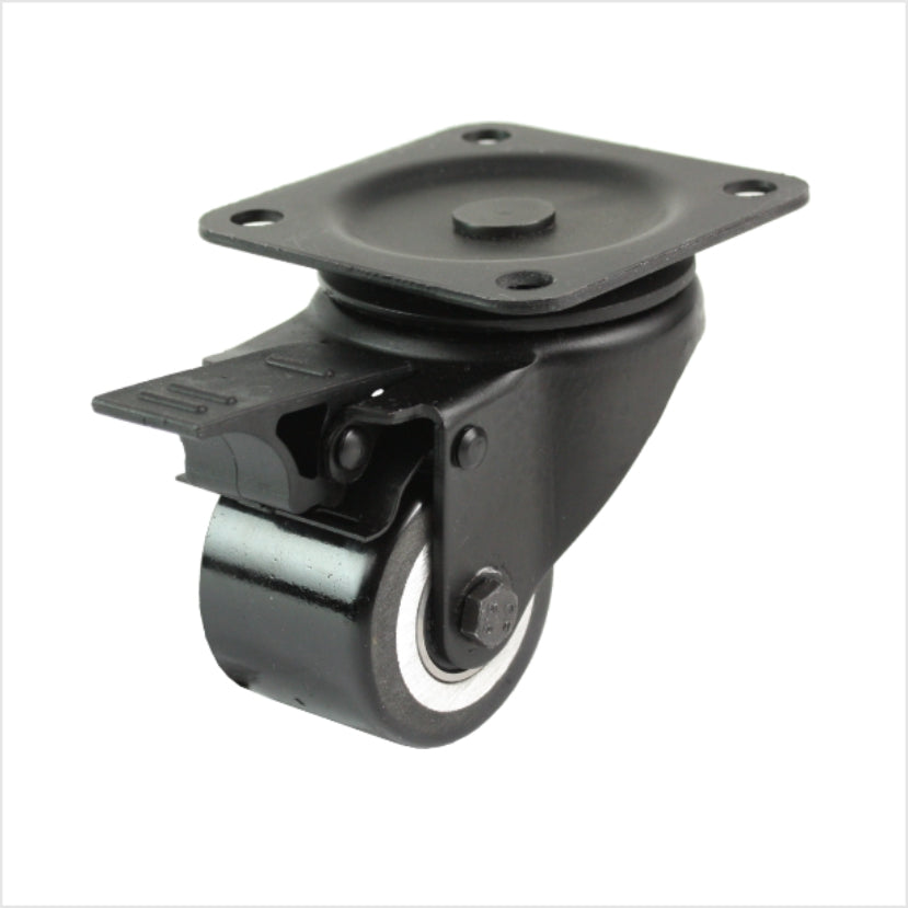 50 mm mini heavy-duty wiel - zwart zwenkwiel met rem
