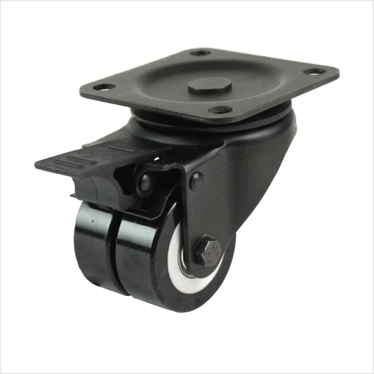 50 mm mini-Schwerlastrolle - schwarze Doppel-Lenkrolle mit Feststeller flach & ballig