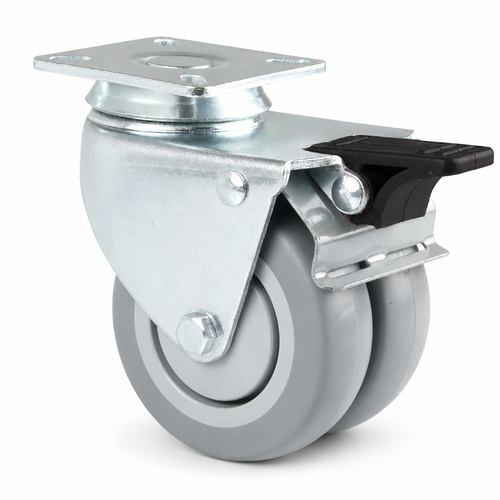 Graue Doppel-Lenkrolle mit Totalfeststeller – Vollgummi
