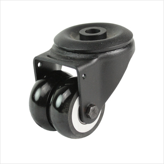 50 mm mini-Schwerlastrolle - schwarze Doppel-Lenkrolle mit Rückenloch flach & ballig
