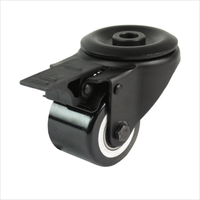 50 mm mini heavy-duty wiel - zwart zwenkwiel met boutgat en rem