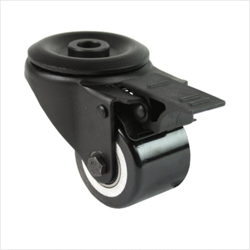 Schwarze mini-Schwerlast-Lenkrolle mit Rückenloch und Feststeller
