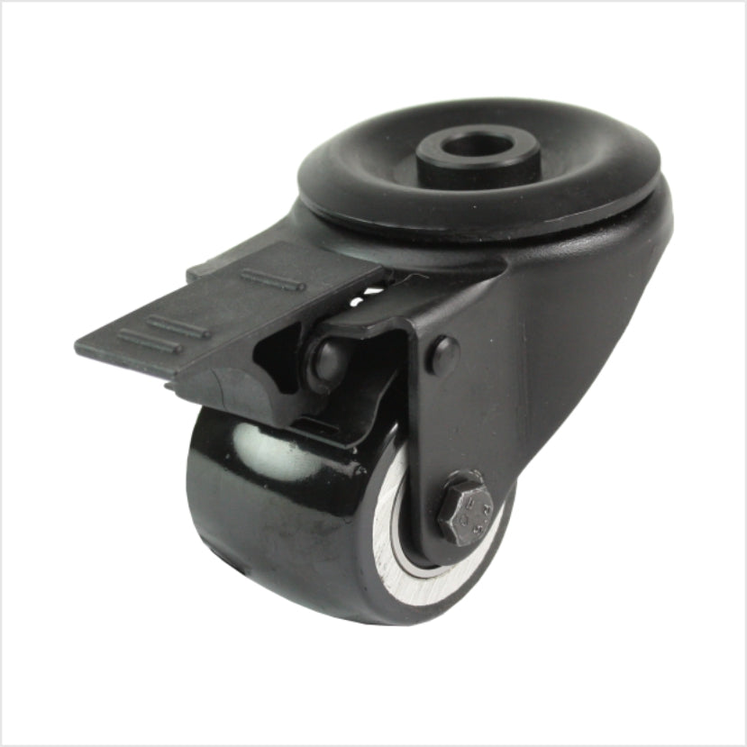 50 mm mini heavy-duty wiel - zwart zwenkwiel met boutgat en rem