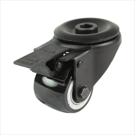 50 mm mini heavy-duty wiel - zwart zwenkwiel met boutgat en rem