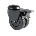 50 mm - Zwart dubbel zwenkwiel met boutgat en rem