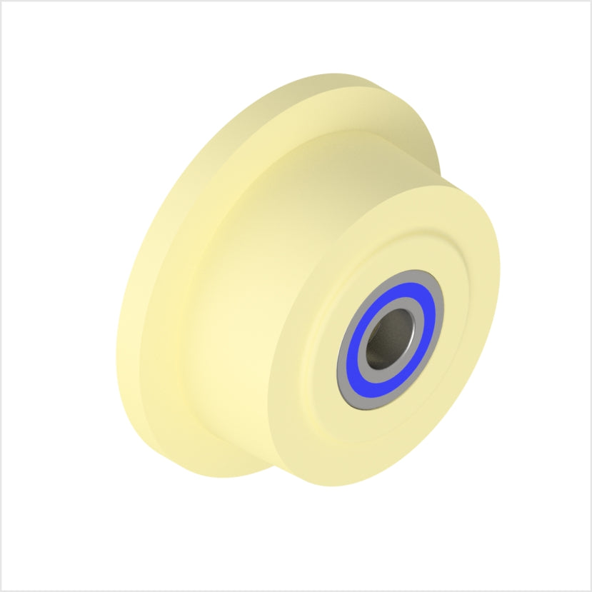 Flenswiel | 250 x 80 mm | Polyamide 6G | Kogellager | Asgat met spiebaan | Loopvlak 3°