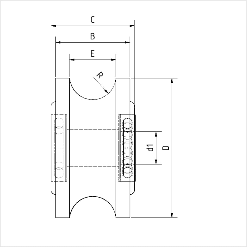 U-profielwiel | Polyamide 6G | 100x40 mm | voor 20-30 mm rond profiel
