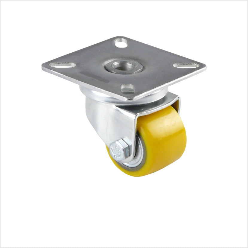 mini zwaarlastwiel zwenkwiel met gele wiel met diameter 35 mm.