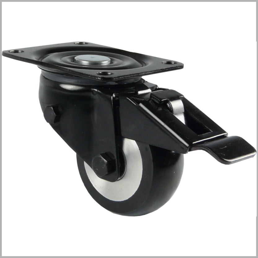 Schwarze Schwerlast-Lenkrolle 100 mm mit Feststeller und balligem PU-Rad