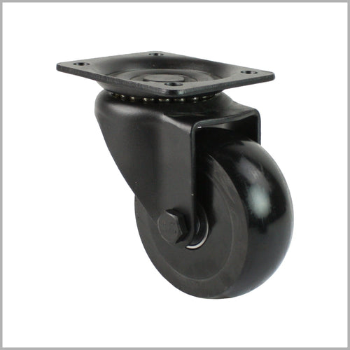 Schwarze Lenkrolle 125 mm mit balligem Polyurethanrad, Kugellager und DIN-Platte 105x80 mm