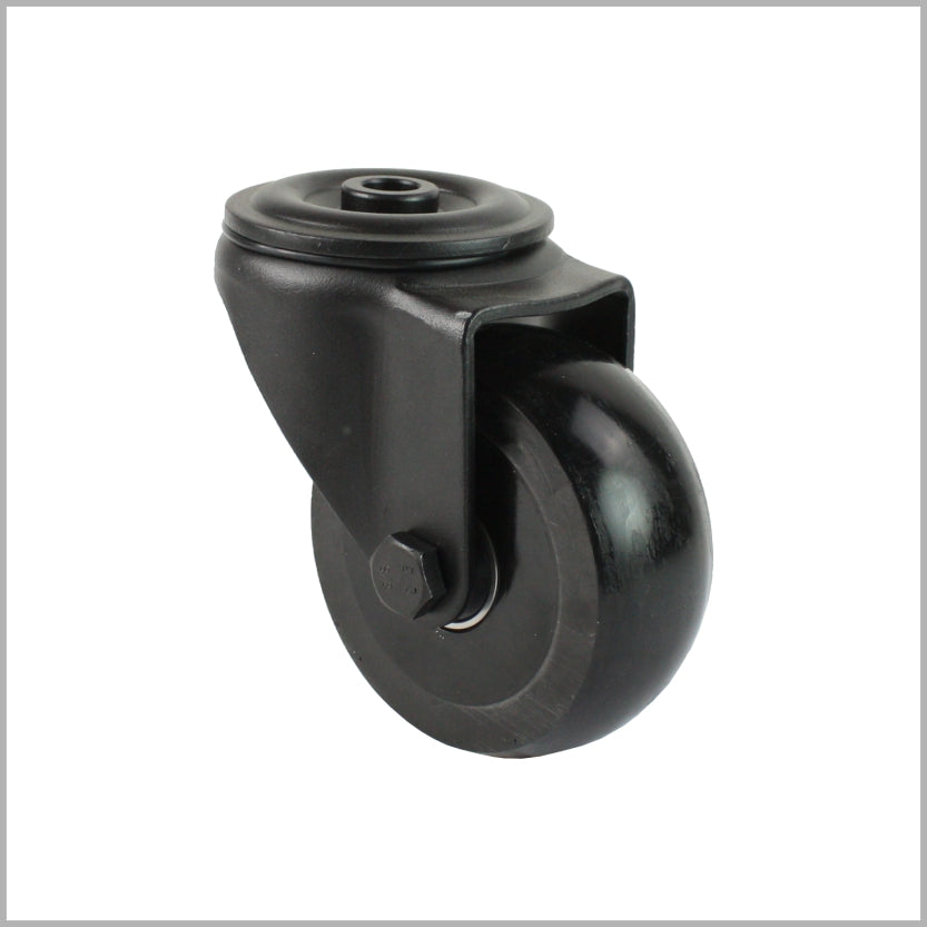 80 mm zwart zwenkwiel, ruggat, bol polyurethaan wiel - R-TSB/6091KBA/080/30