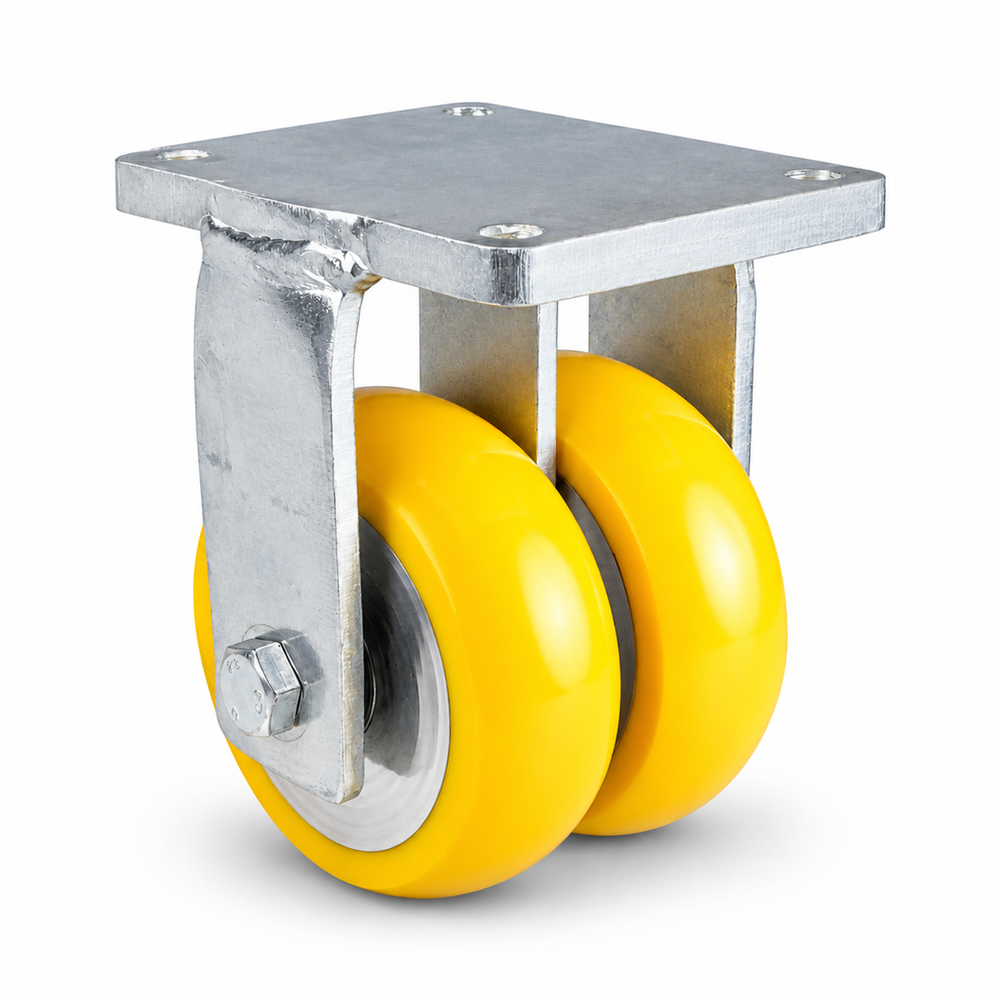Zwaarlastbokwiel Ø 150 mm dubbel wiel, polyurethaan geel bol, verzinkt stalen frame, 1500 kg – B-MGGS/690KBA/150/50