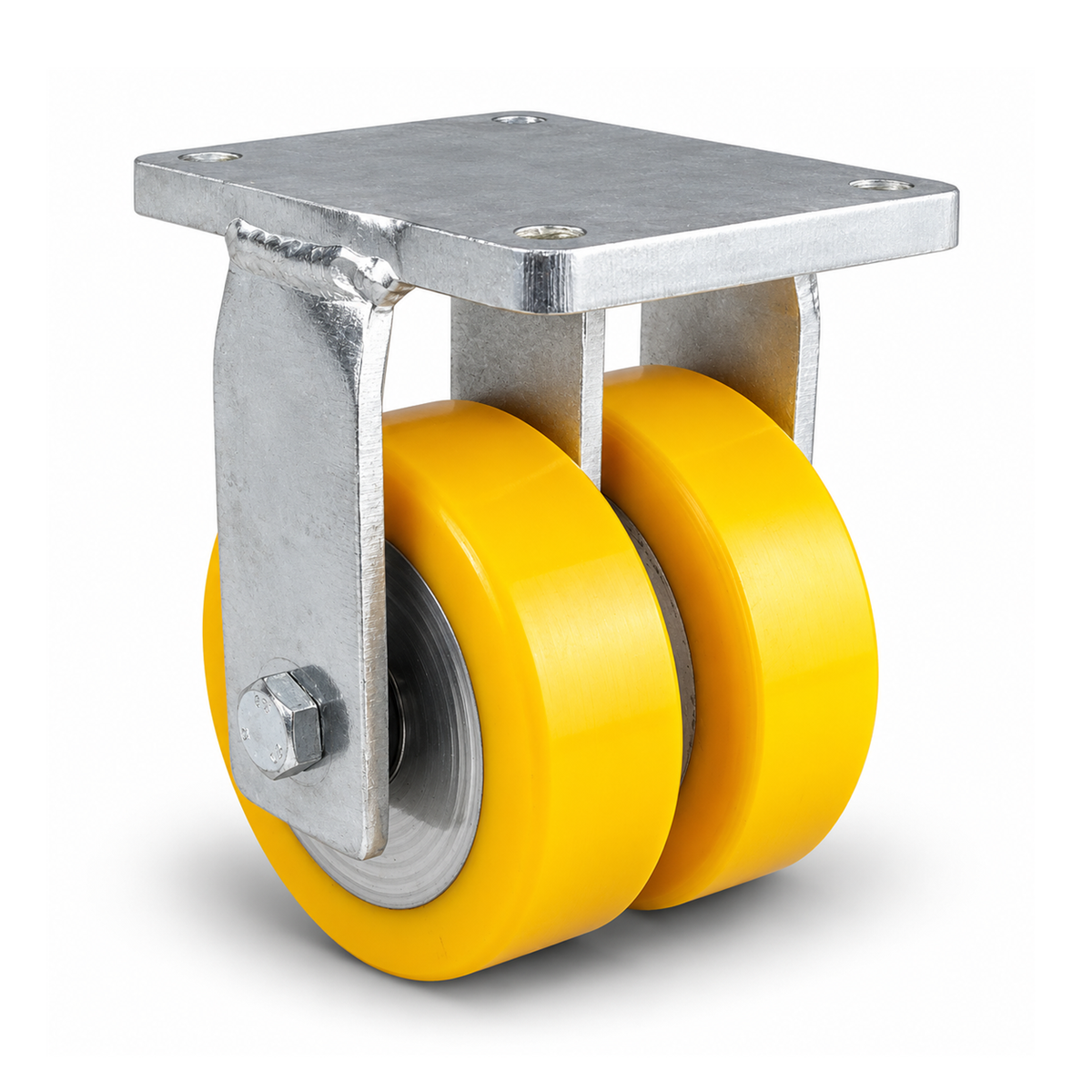 Zwaarlastbokwiel Ø 200 mm dubbel wiel, polyurethaan geel vlak, verzinkt stalen frame, 2000 kg – B-MGGS/690KFL/200/50
