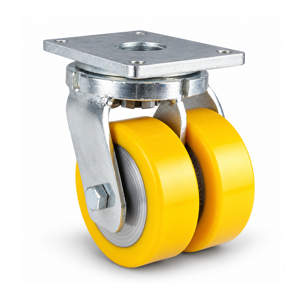 Zwaarlastzwenkwiel Ø 125 mm dubbel wiel, polyurethaan geel vlak, verzinkt stalen frame, 1000 kg – L-MGGS/690KFL/125/45
