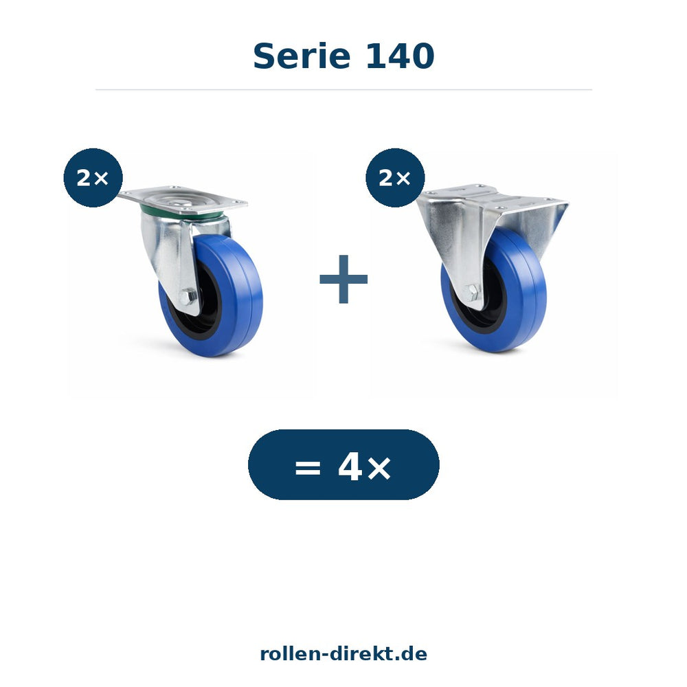 Flight-case wielenset 100 mm – 2 zwenkwielen + 2 bokwielen – elastisch rubber streeploos