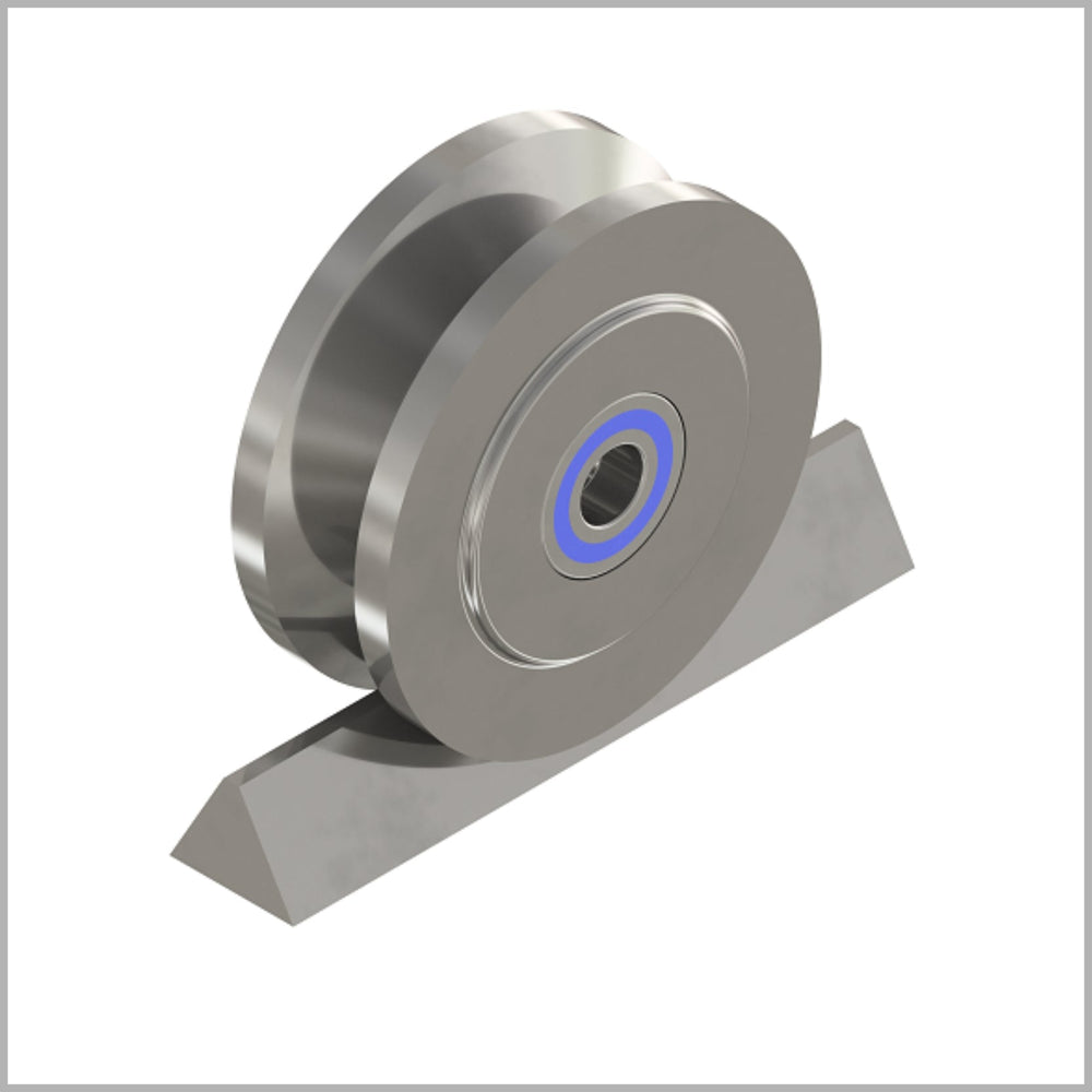 V-Nut 90° / 25 mm Führungsrolle für Winkelschienen aus Edelstahl / 1.4301 – Ø 200 mm, Kugellager – DSPV-9743K/200/33/25