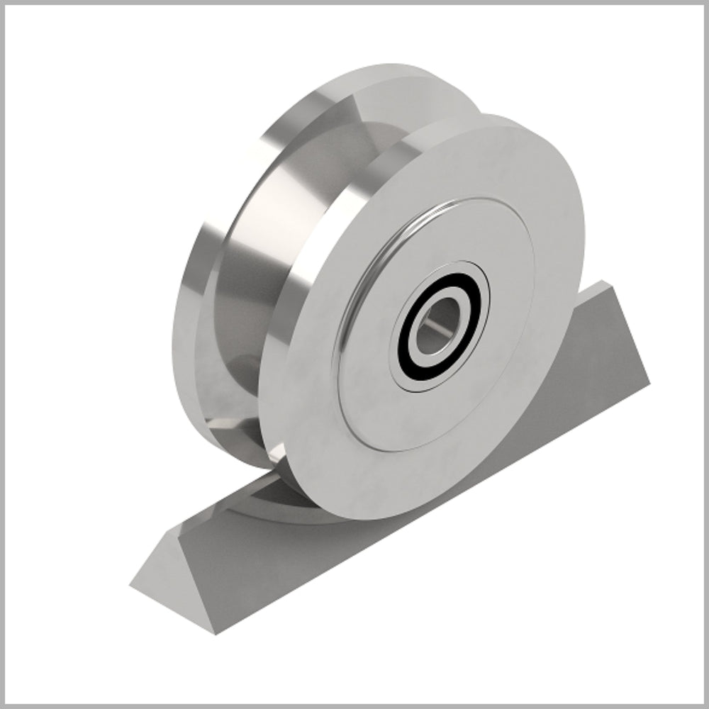 V-Nut 90° / 16 mm Führungsrolle für Winkelschienen aus Stahl blank – Ø 75 mm, Kugellager – DSPV-9620K/075/22/16